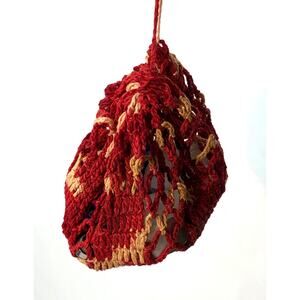 Tiny Crochet Drawstring Bag Doily Starburst Red Pouch 8.5" Diameter Handmade